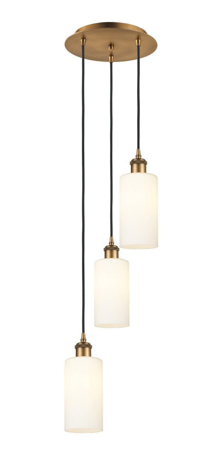 Three Light Pendant by Innovations - Downtown Urban Collection, Brushed Brass Finish - 113B-3P-BB-G434-7WH