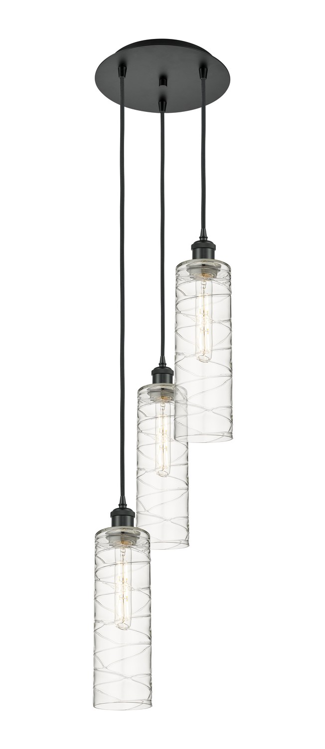 Three Light Pendant by Innovations - Ballston Collection, Matte Black Finish - 113B-3P-BK-G434-12DE
