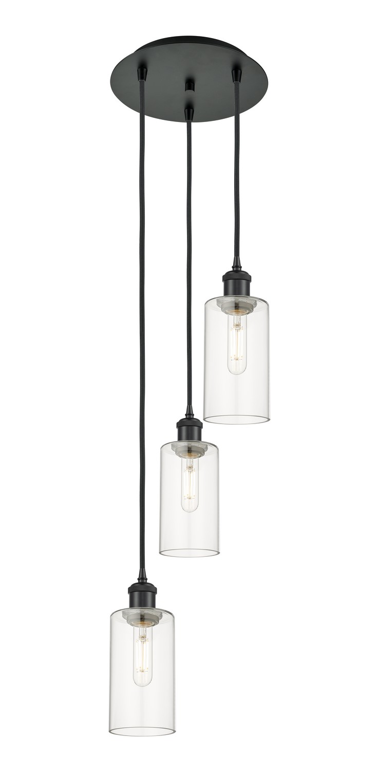 Three Light Pendant by Innovations - Downtown Urban Collection, Matte Black Finish - 113B-3P-BK-G434-7CL