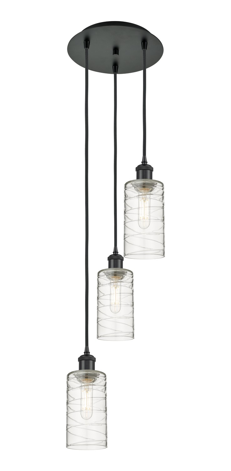Three Light Pendant by Innovations - Downtown Urban Collection, Matte Black Finish - 113B-3P-BK-G434-7DE