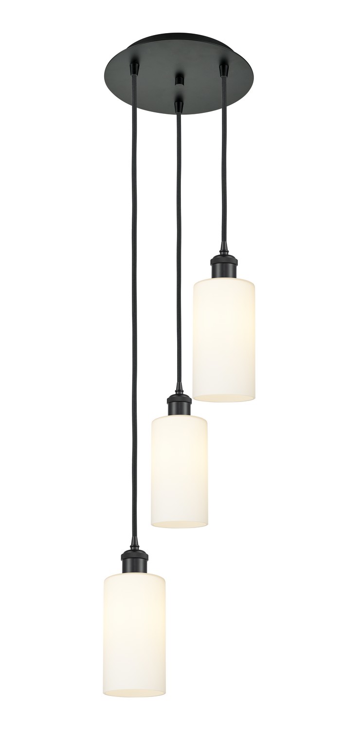 Three Light Pendant by Innovations - Downtown Urban Collection, Matte Black Finish - 113B-3P-BK-G434-7WH