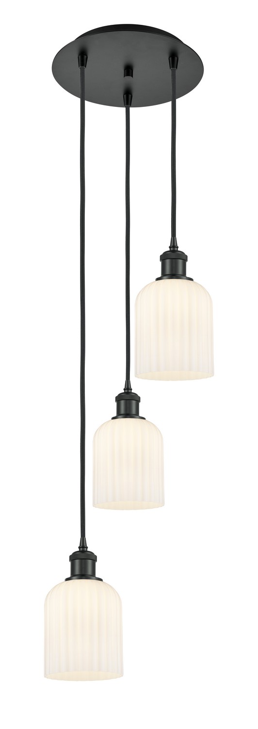Three Light Pendant by Innovations - Ballston Collection, Matte Black Finish - 113B-3P-BK-G559-5GWH