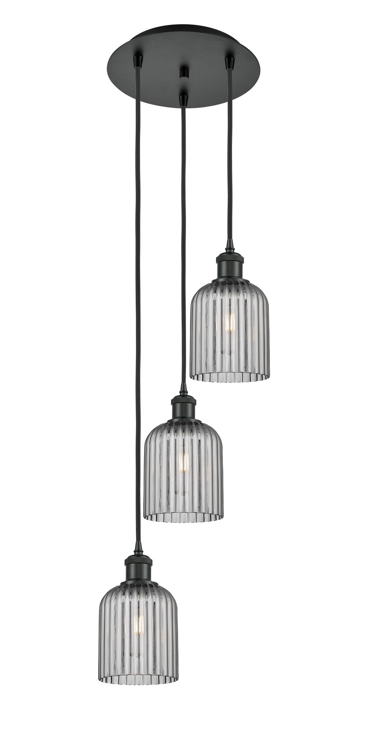 Three Light Pendant by Innovations - Ballston Collection, Matte Black Finish - 113B-3P-BK-G559-5SM