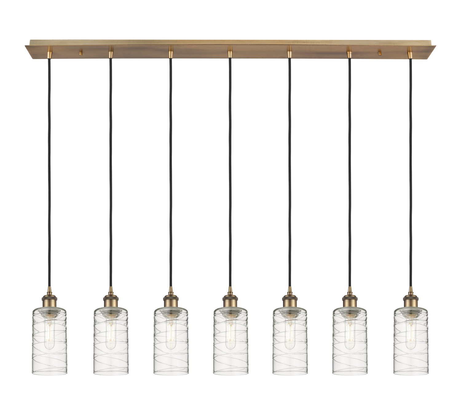 Seven Light Linear Pendant by Innovations - Downtown Urban Collection, Brushed Brass Finish - 127B-7P-BB-G434-7DE