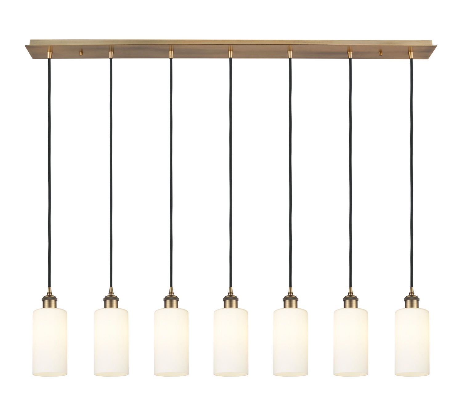 Seven Light Linear Pendant by Innovations - Downtown Urban Collection, Brushed Brass Finish - 127B-7P-BB-G434-7WH