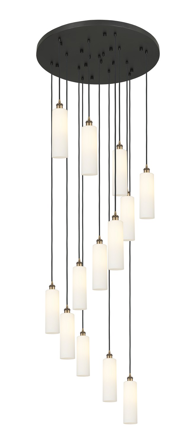 13 Light Pendant by Innovations - Downtown Urban Collection, Brushed Brass Finish - 132BK-B-13P-BB-G434-12WH
