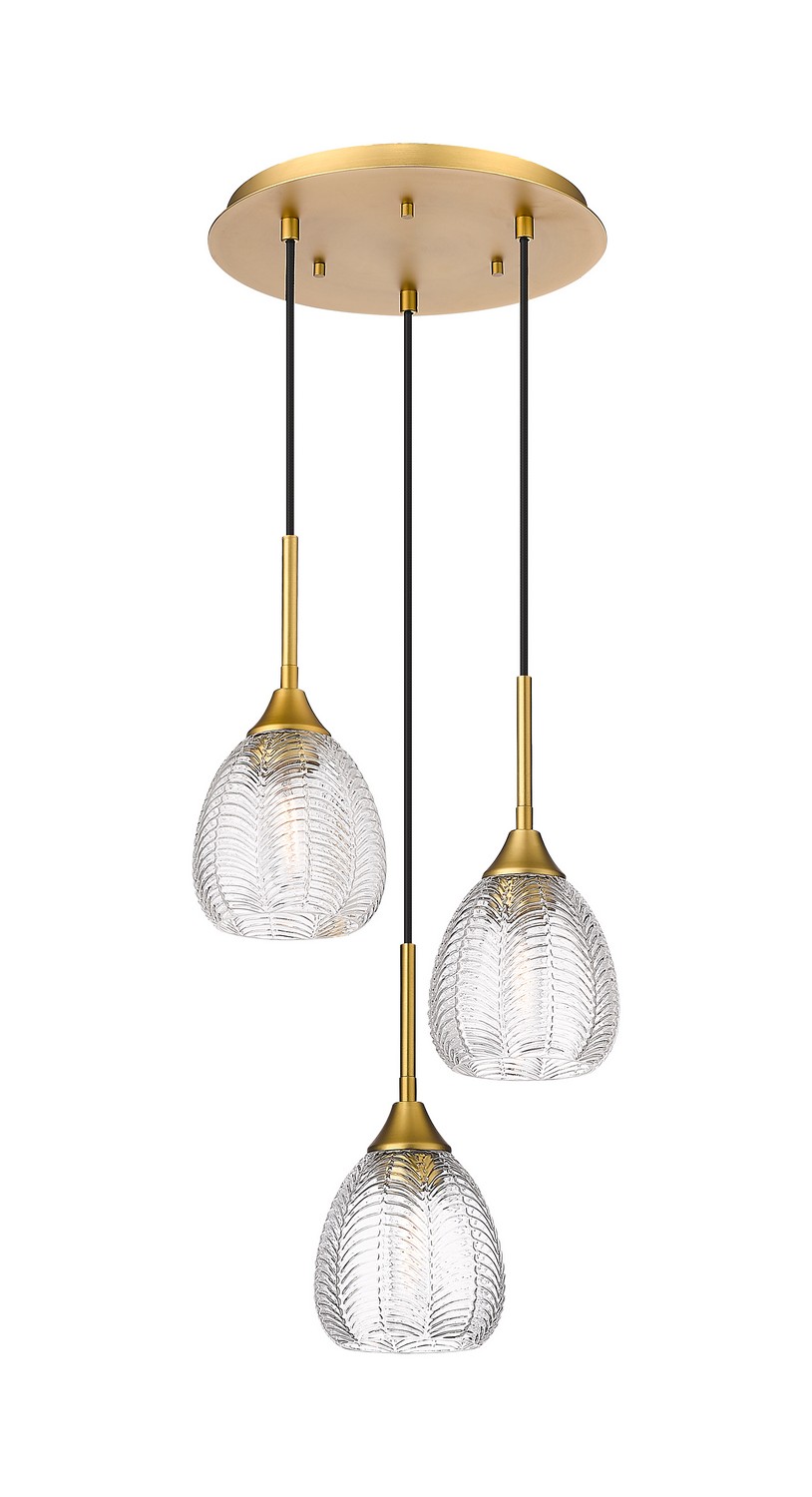 Three Light Pendant by Innovations - Downtown Urban Collection, Brushed Brass Finish - 323-3P-BB-G323-6CL
