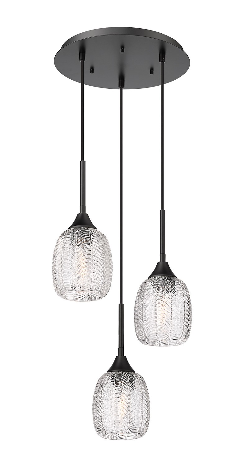 Three Light Pendant by Innovations - Downtown Urban Collection, Matte Black Finish - 323-3P-BK-G323-5CL