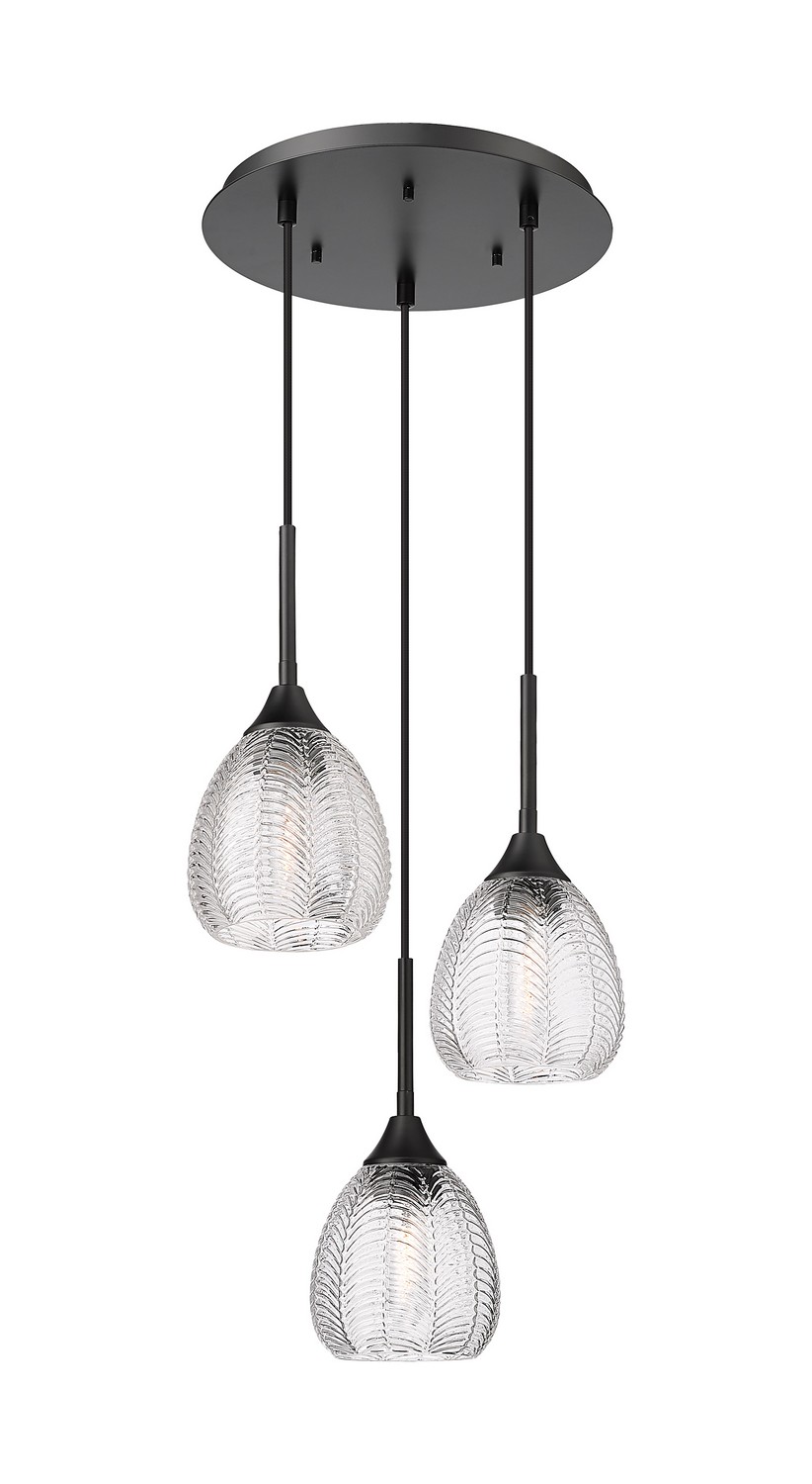 Three Light Pendant by Innovations - Downtown Urban Collection, Matte Black Finish - 323-3P-BK-G323-6CL