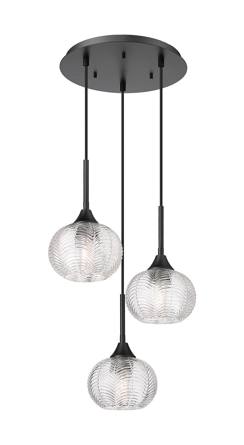Three Light Pendant by Innovations - Downtown Urban Collection, Matte Black Finish - 323-3P-BK-G323-7CL