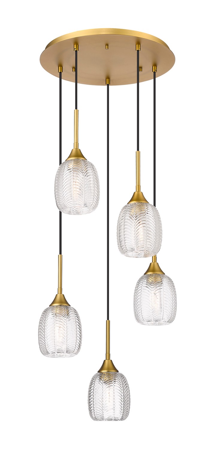 Five Light Pendant by Innovations - Downtown Urban Collection, Brushed Brass Finish - 323-5P-BB-G323-5CL