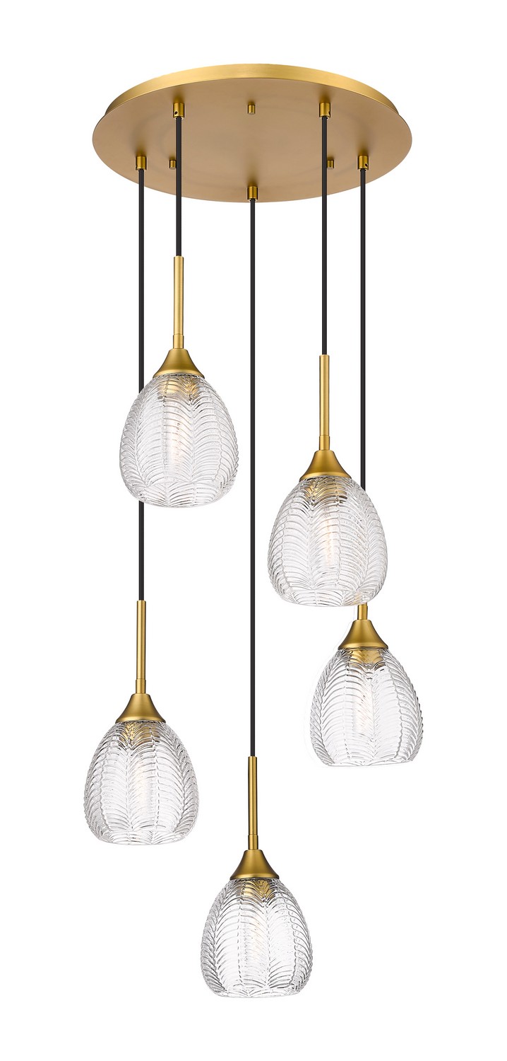 Five Light Pendant by Innovations - Downtown Urban Collection, Brushed Brass Finish - 323-5P-BB-G323-6CL