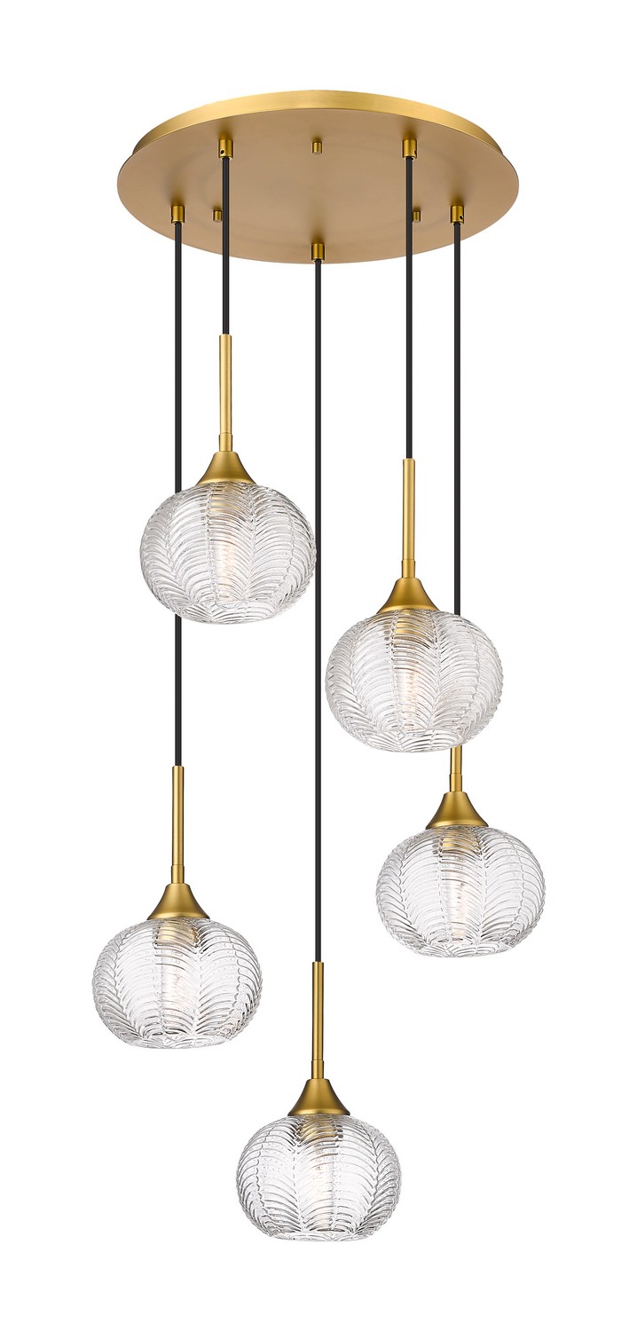 Five Light Pendant by Innovations - Downtown Urban Collection, Brushed Brass Finish - 323-5P-BB-G323-7CL