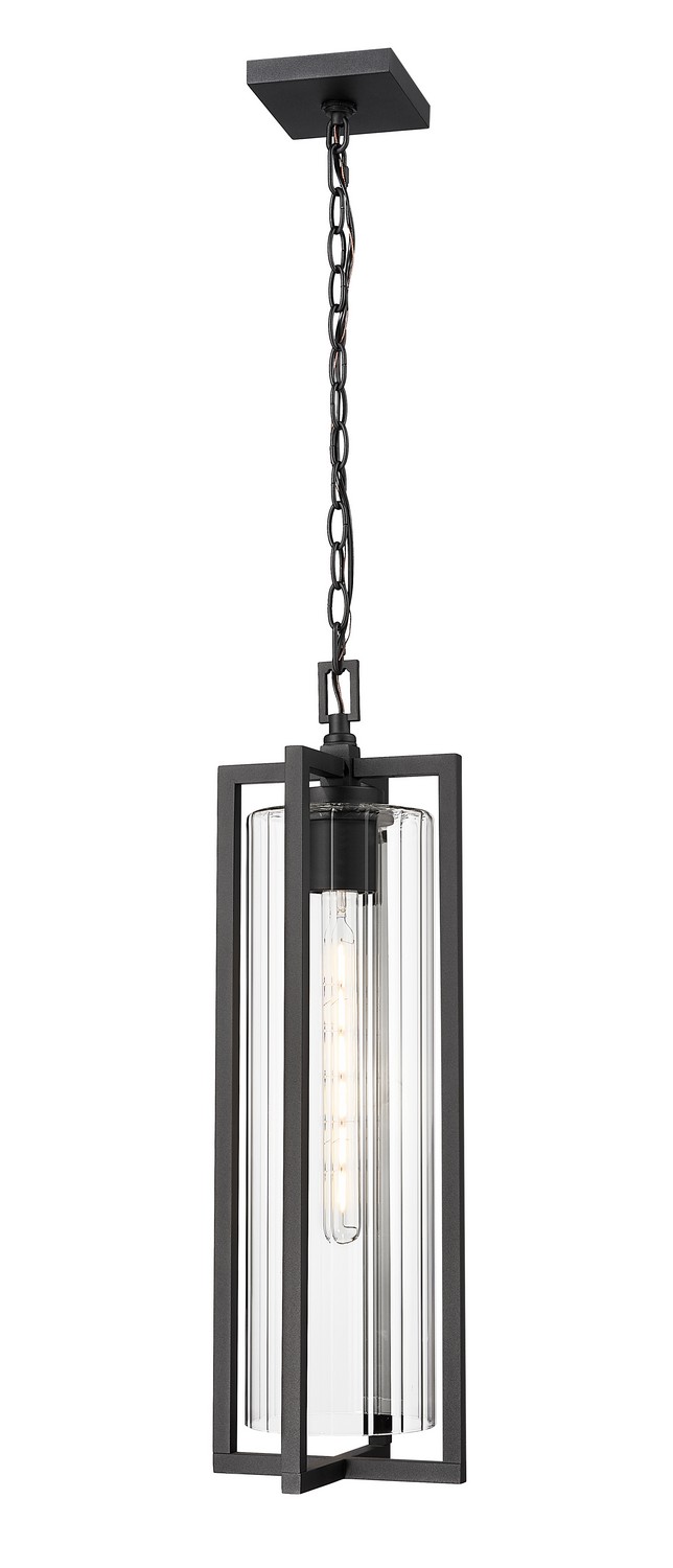 One Light Outdoor Chain Mount Ceiling Fixture by Z-Lite - Aura Collection, Black Finish - 5013CHB-BK