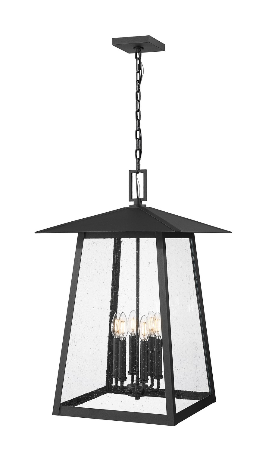 Six Light Outdoor Chain Mount Ceiling Fixture by Z-Lite - Rainer Collection, Black Finish - 5015CHXXL-BK