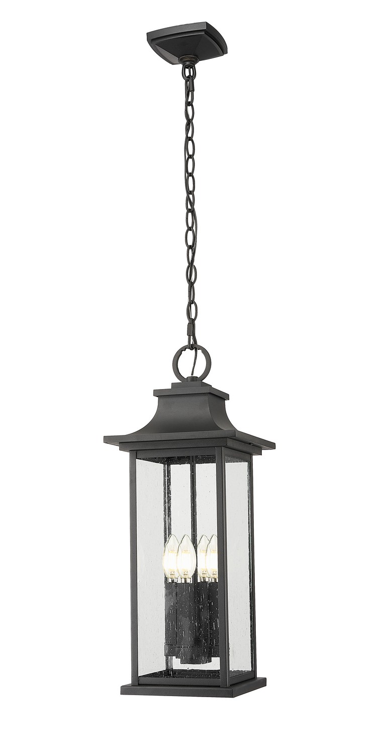 Four Light Outdoor Chain Mount Ceiling Fixture by Z-Lite - Tiberius Collection, Black Finish - 5017CHB-BK