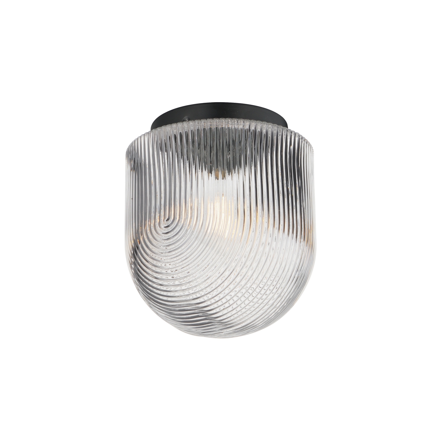 15120CRBK 9 in. Chateau 1 Light Black Flush Mount Ceiling Light - Clear Ribbed Shade