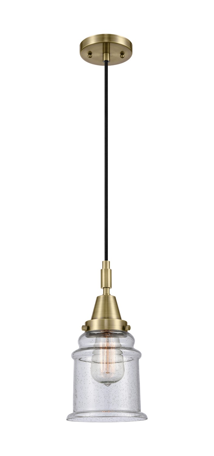 One Light Mini Pendant by Innovations - Caden Collection, Antique Brass Finish - 447-1P-AB-G184