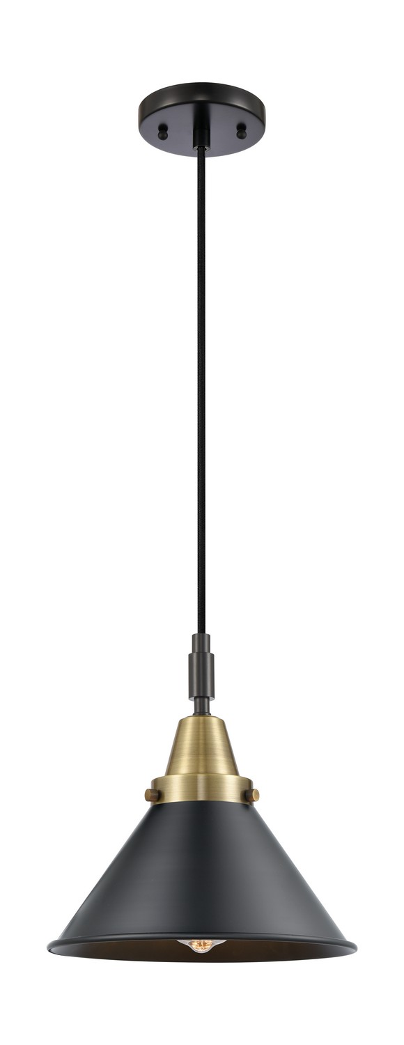 One Light Mini Pendant by Innovations - Caden Collection, Black Antique Brass Finish - 447-1P-BAB-M10-BK