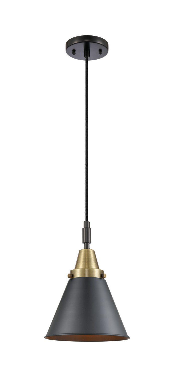 One Light Mini Pendant by Innovations - Caden Collection, Black Antique Brass Finish - 447-1P-BAB-M13-BK