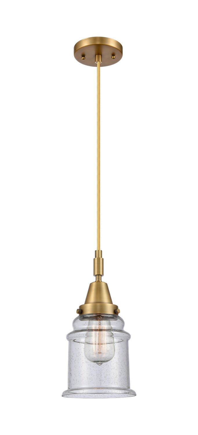 One Light Mini Pendant by Innovations - Caden Collection, Brushed Brass Finish - 447-1P-BB-G184