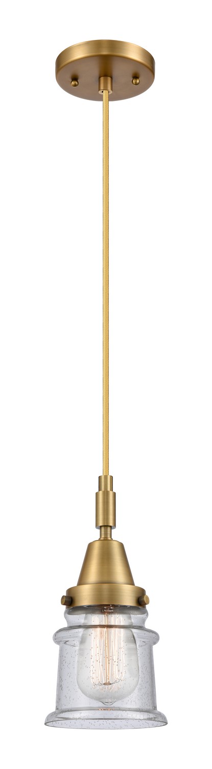 One Light Mini Pendant by Innovations - Caden Collection, Brushed Brass Finish - 447-1P-BB-G184S