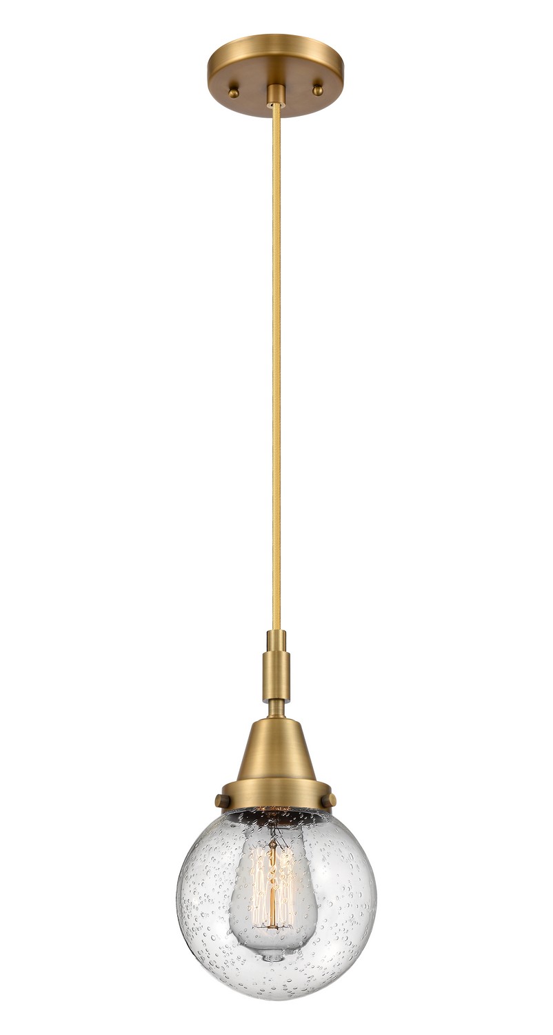 One Light Mini Pendant by Innovations - Caden Collection, Brushed Brass Finish - 447-1P-BB-G204-6