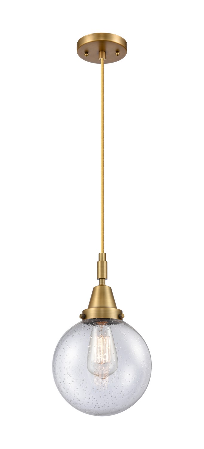 One Light Mini Pendant by Innovations - Caden Collection, Brushed Brass Finish - 447-1P-BB-G204-8