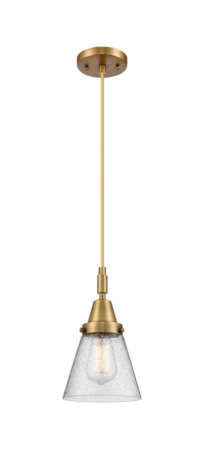 One Light Mini Pendant by Innovations - Caden Collection, Brushed Brass Finish - 447-1P-BB-G64