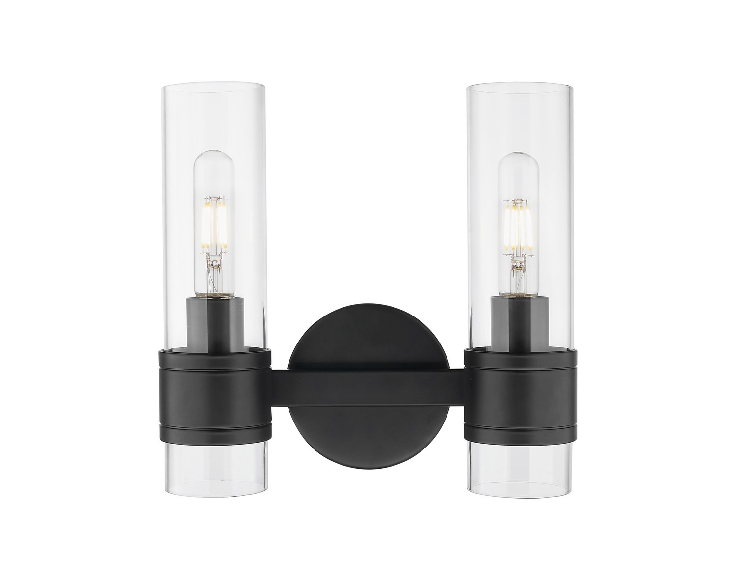 Two Light Bath Vanity by Innovations - Downtown Urban Collection, Matte Black Finish - 467-2W-BK-G467-CL