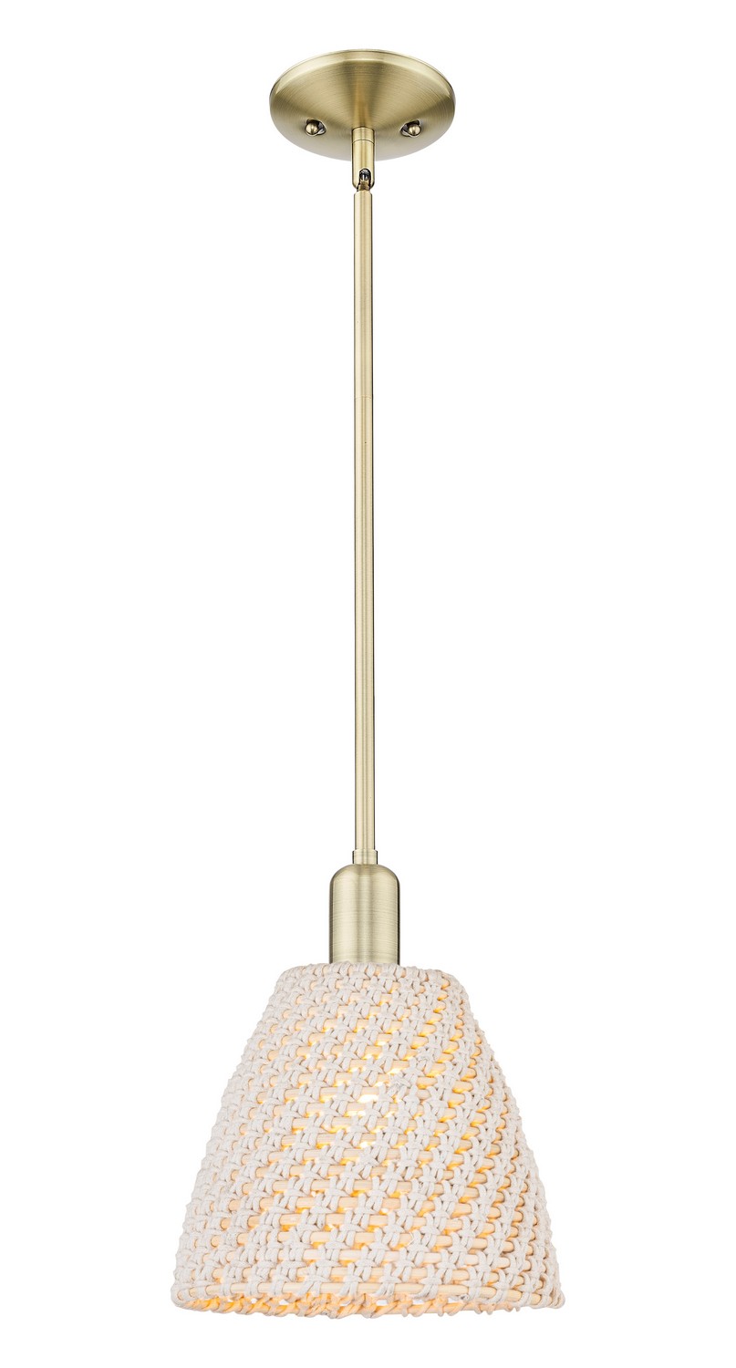 One Light Mini Pendant by Innovations - Arcadia Collection, Antique Brass Finish - 716-1S-AB-NBD-9-NAT