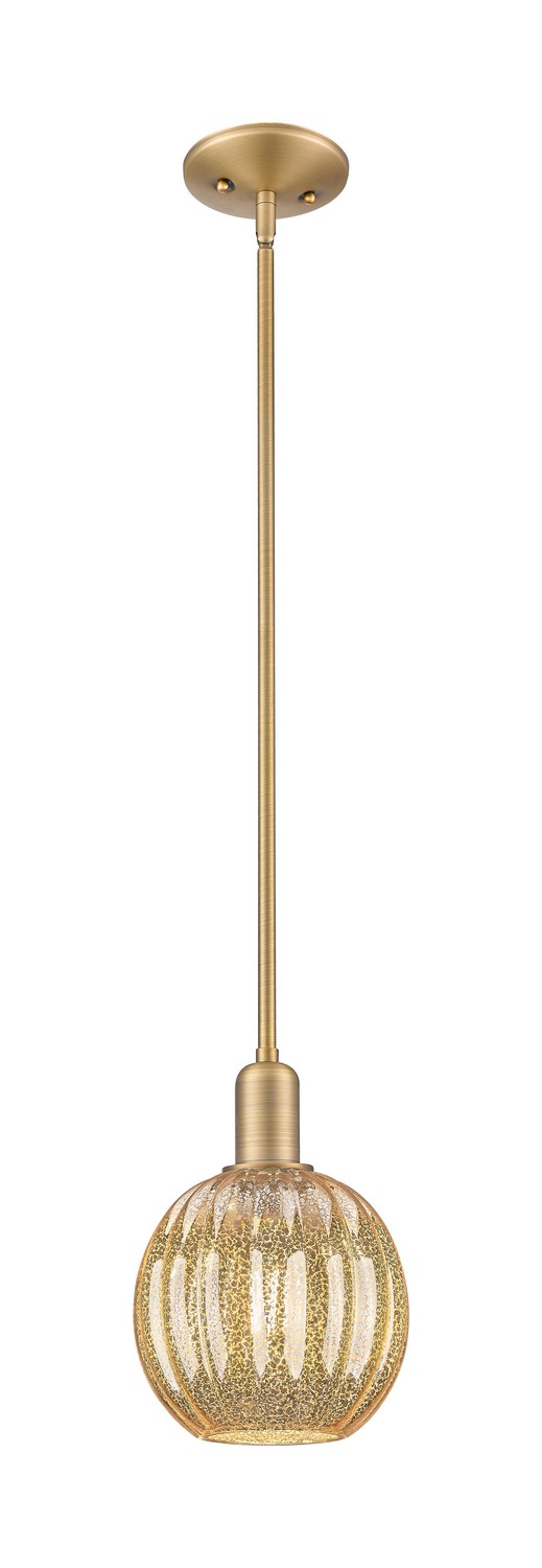 One Light Mini Pendant by Innovations - Arcadia Collection, Brushed Brass Finish - 716-1S-BB-G458-7ME