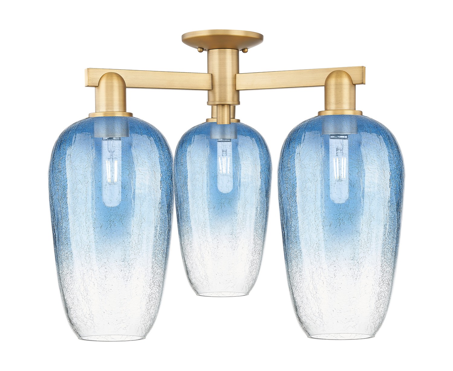 Three Light Semi-Flush Mount by Innovations - Arcadia Collection, Brushed Brass Finish - 716-3F-BB-G484-7SB