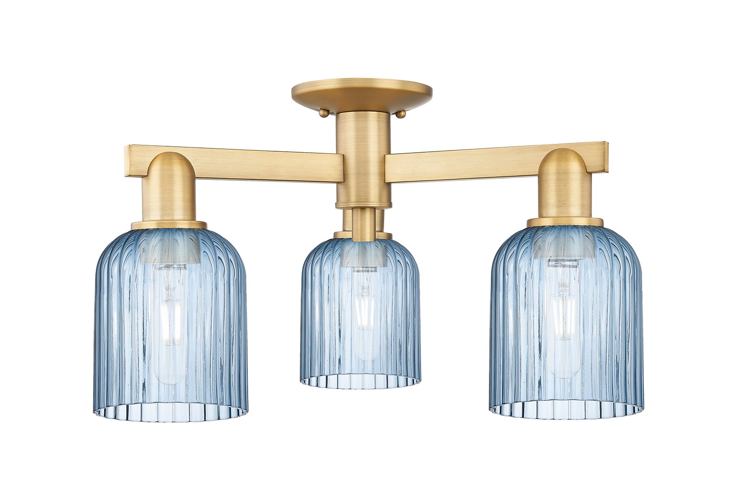 Three Light Semi-Flush Mount by Innovations - Arcadia Collection, Brushed Brass Finish - 716-3F-BB-G559-5BL