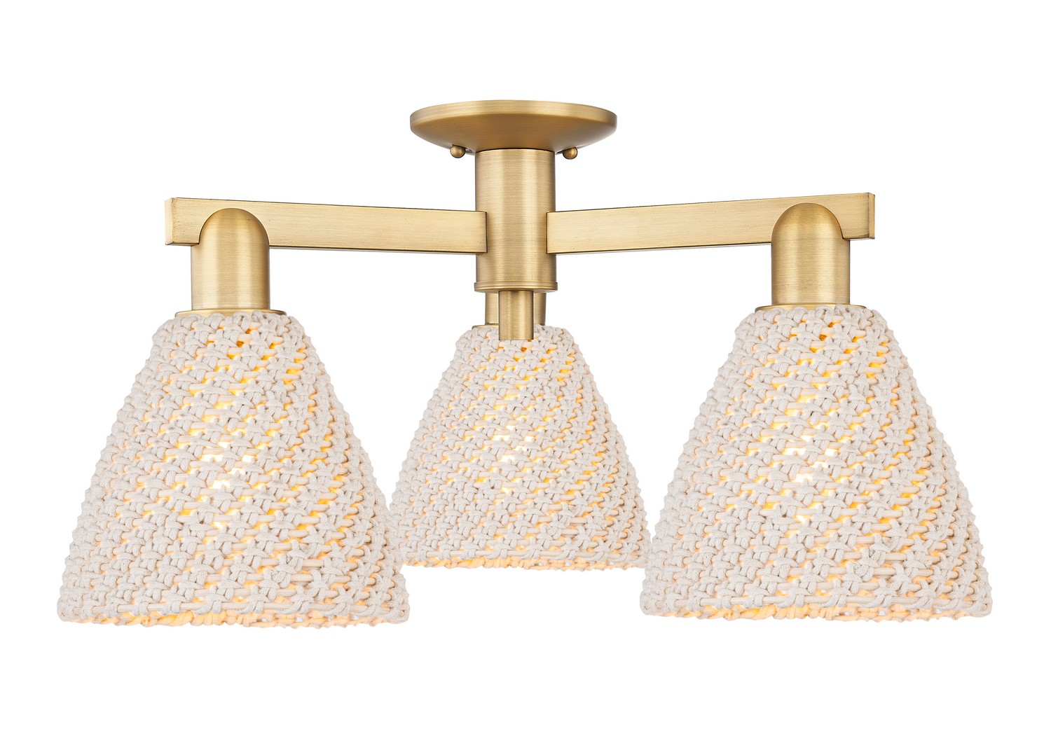 Three Light Semi-Flush Mount by Innovations - Arcadia Collection, Brushed Brass Finish - 716-3F-BB-NBD-75-NAT