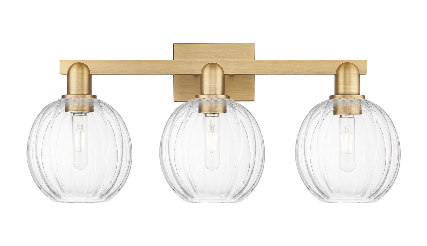 Three Light Bath Vanity by Innovations - Arcadia Collection, Brushed Brass Finish - 716-3W-BB-G458-7CL