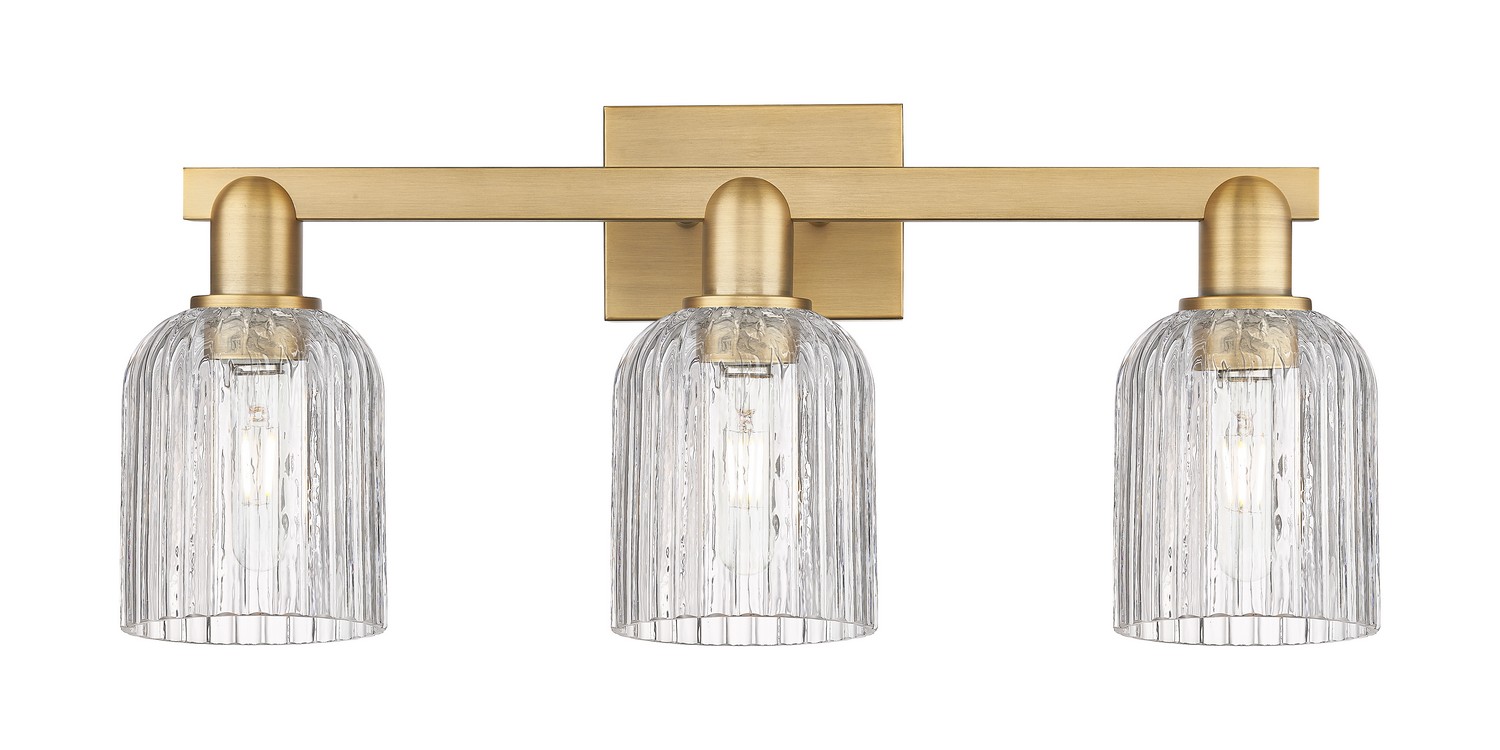 Three Light Bath Vanity by Innovations - Arcadia Collection, Brushed Brass Finish - 716-3W-BB-G559-5CL