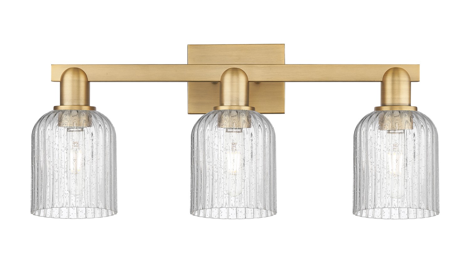 Three Light Bath Vanity by Innovations - Arcadia Collection, Brushed Brass Finish - 716-3W-BB-G559-5SDY