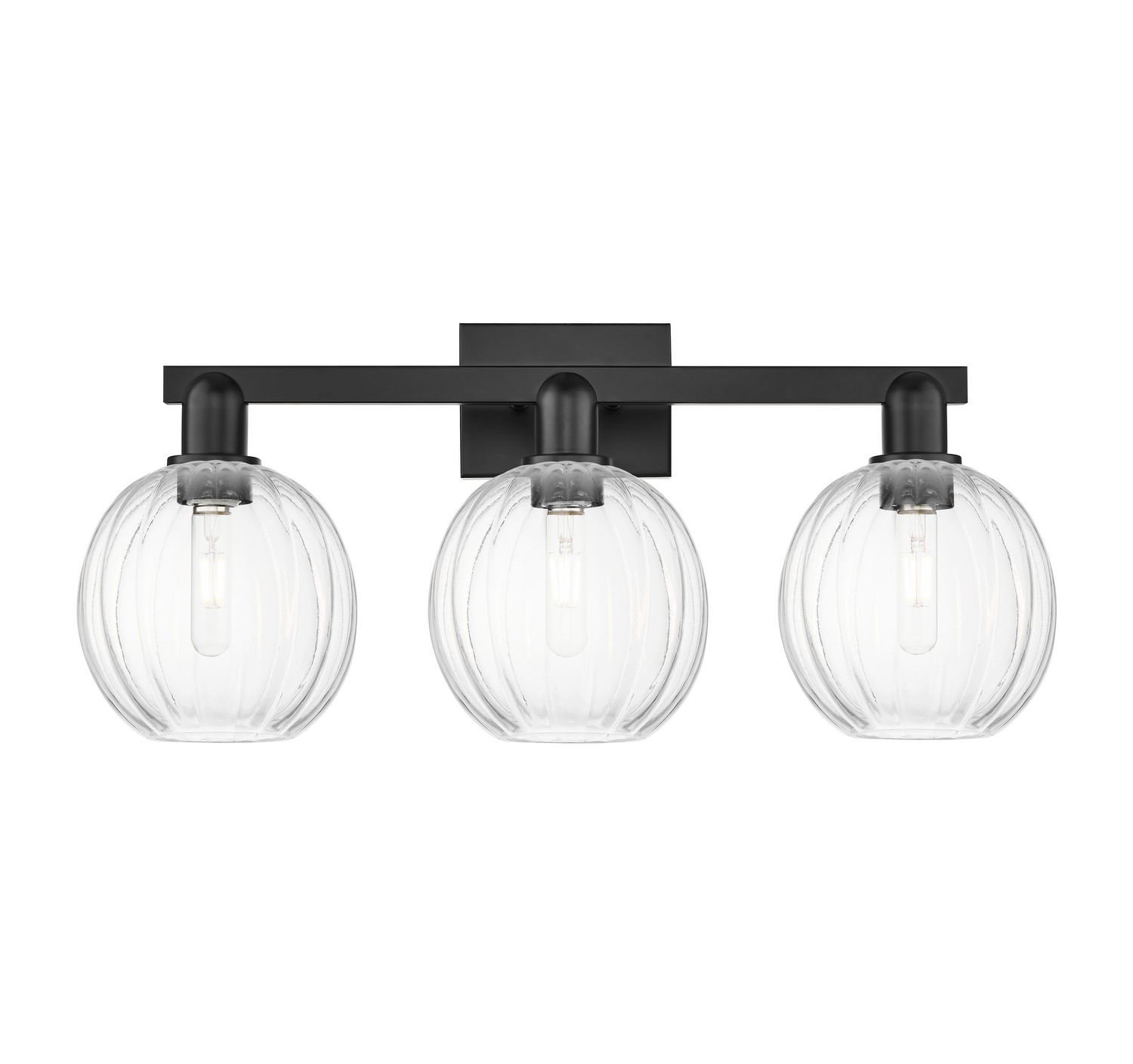 Three Light Bath Vanity by Innovations - Arcadia Collection, Matte Black Finish - 716-3W-BK-G458-7CL