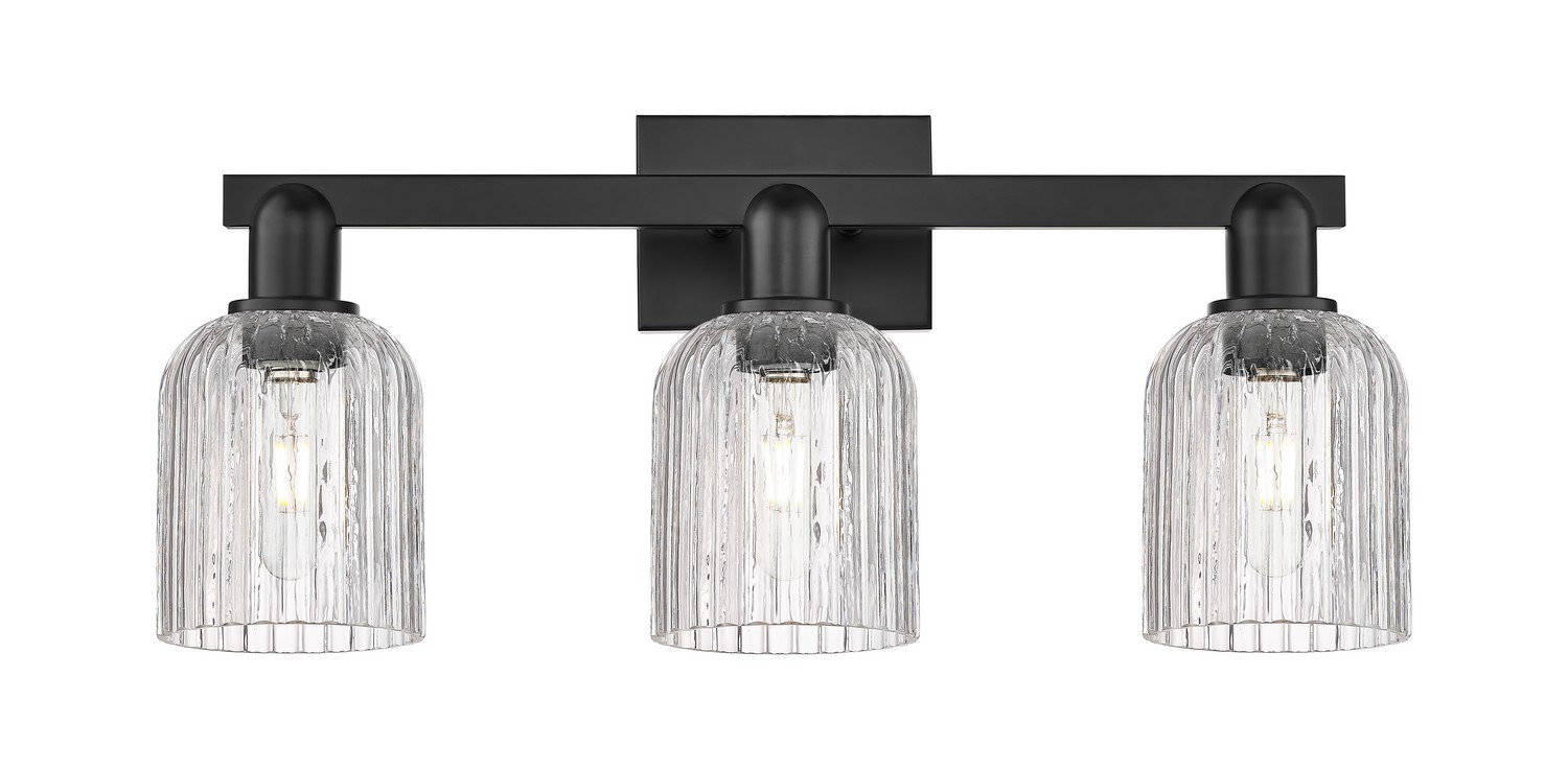Three Light Bath Vanity by Innovations - Arcadia Collection, Matte Black Finish - 716-3W-BK-G559-5CL