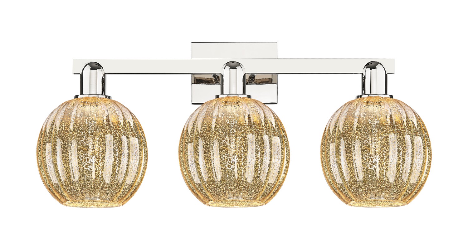 Three Light Bath Vanity by Innovations - Arcadia Collection, Polished Nickel Finish - 716-3W-PN-G458-7ME
