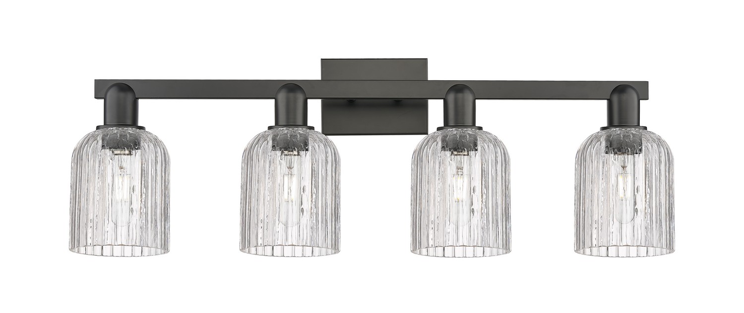 Four Light Bath Vanity by Innovations - Arcadia Collection, Matte Black Finish - 716-4W-BK-G559-5CL