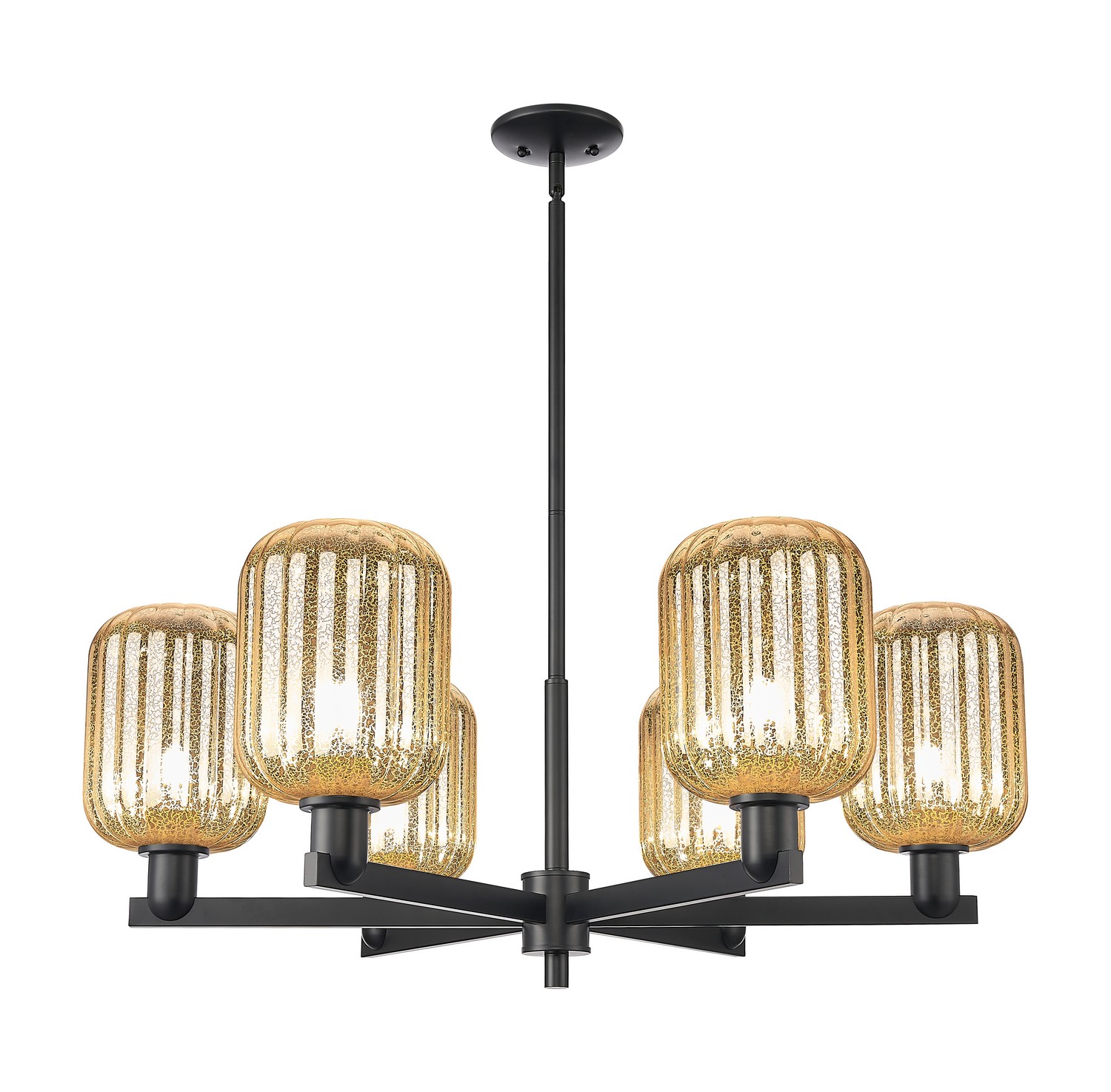 Six Light Chandelier by Innovations - Arcadia Collection, Matte Black Finish - 716-6CR-BK-G460-7ME