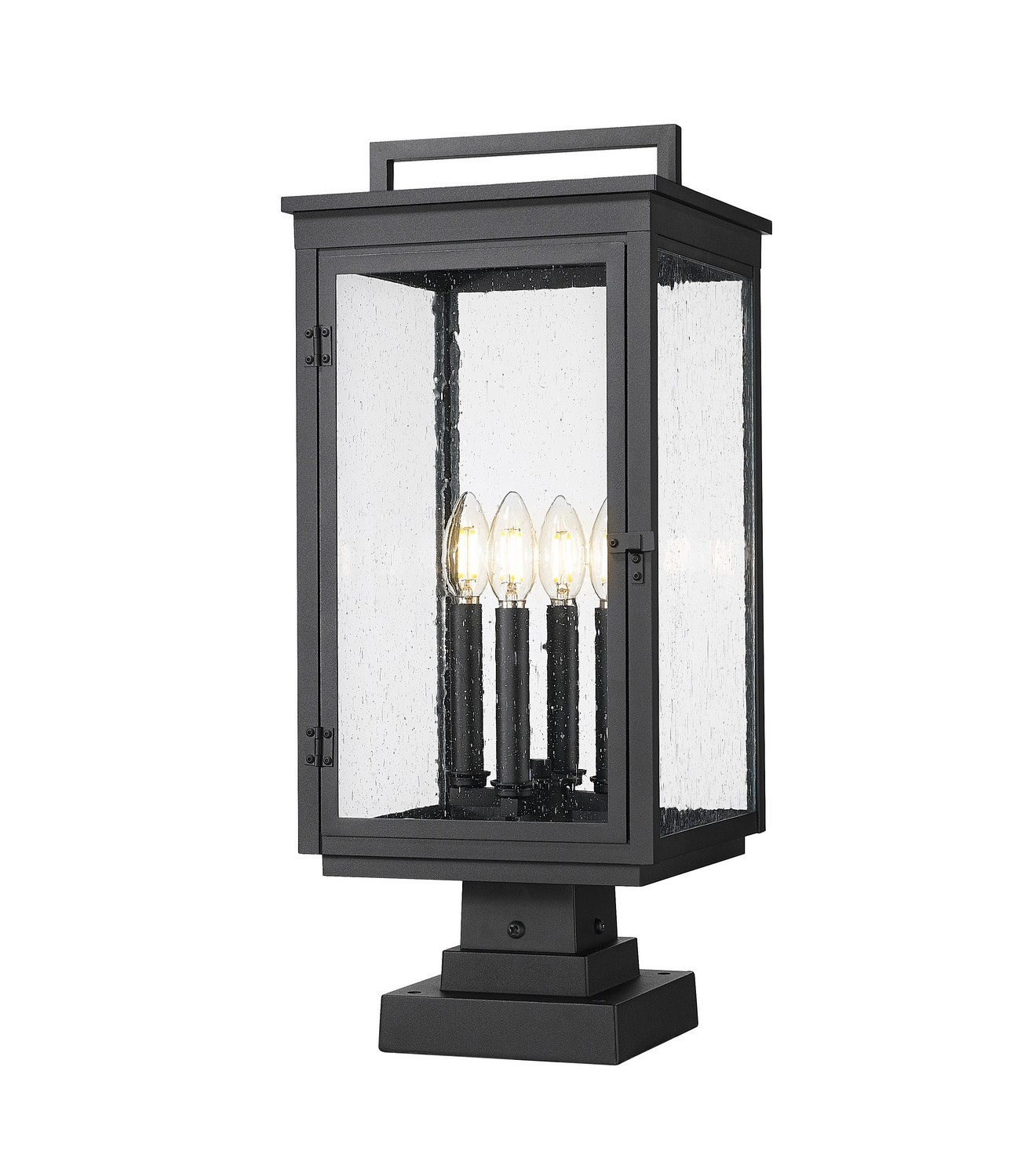 Four Light Outdoor Pier Mounted by Z-Lite - Hartwell Collection, Sand Black Finish - 5019PHBS-SQPM-BK