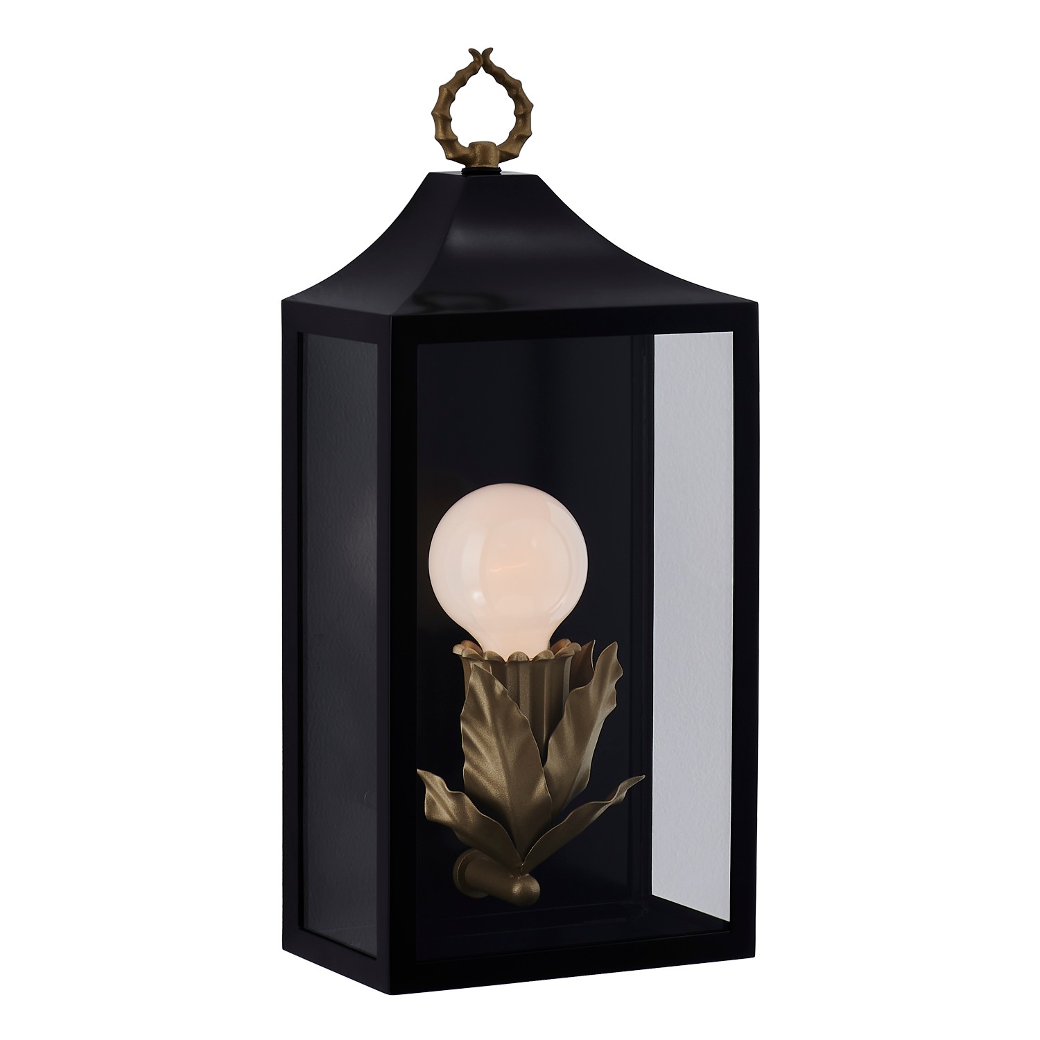 Macey Traditional Matte Black Botanical Steel Outdoor Sconce - 1 Light