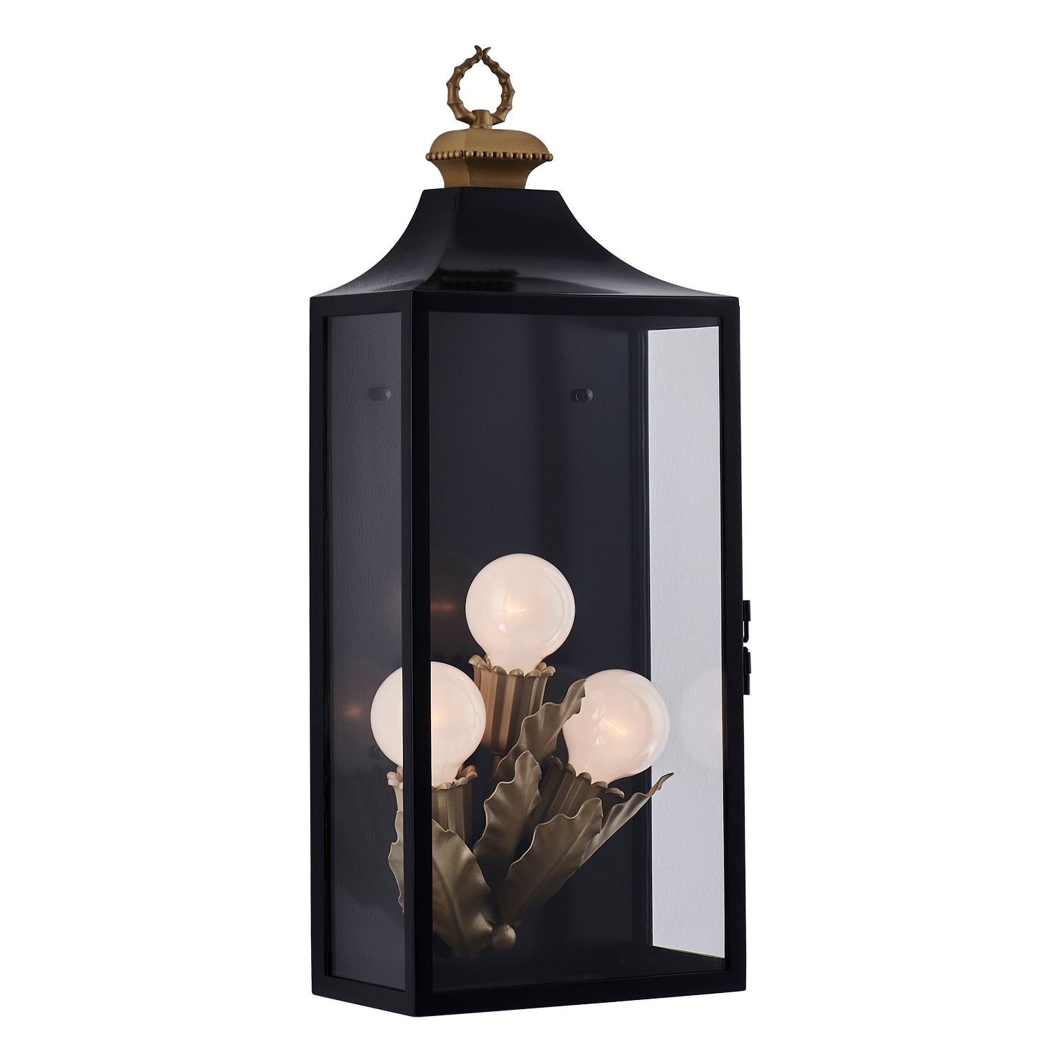 Macey Traditional Matte Black Botanical Steel Outdoor Sconce - 3 Light