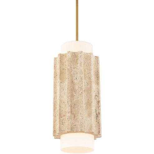 Beige Travertine Aged Brass LED Mini Pendant from the Caviar Collection