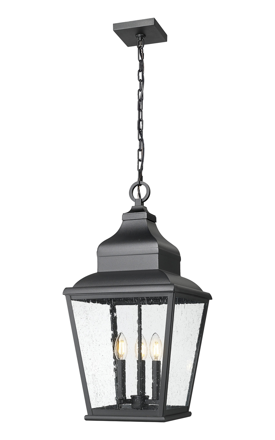 Three Light Outdoor Chain Mount Ceiling Fixture by Z-Lite - Raphael Collection, Sand Black Finish - 5029CHB-BK