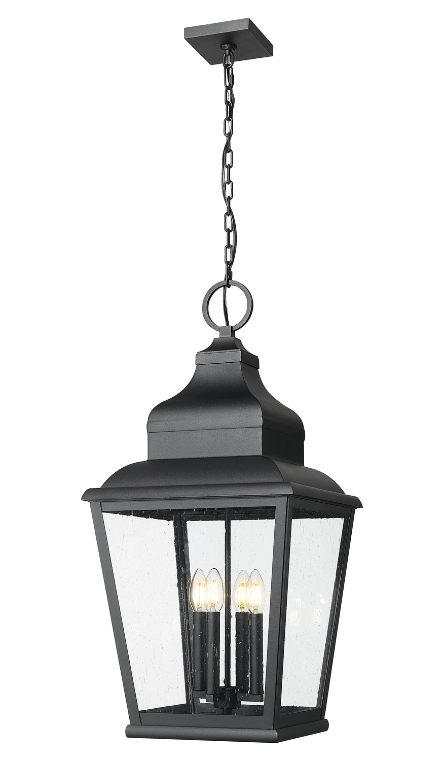 Four Light Outdoor Chain Mount Ceiling Fixture by Z-Lite - Raphael Collection, Sand Black Finish - 5029CHXL-BK