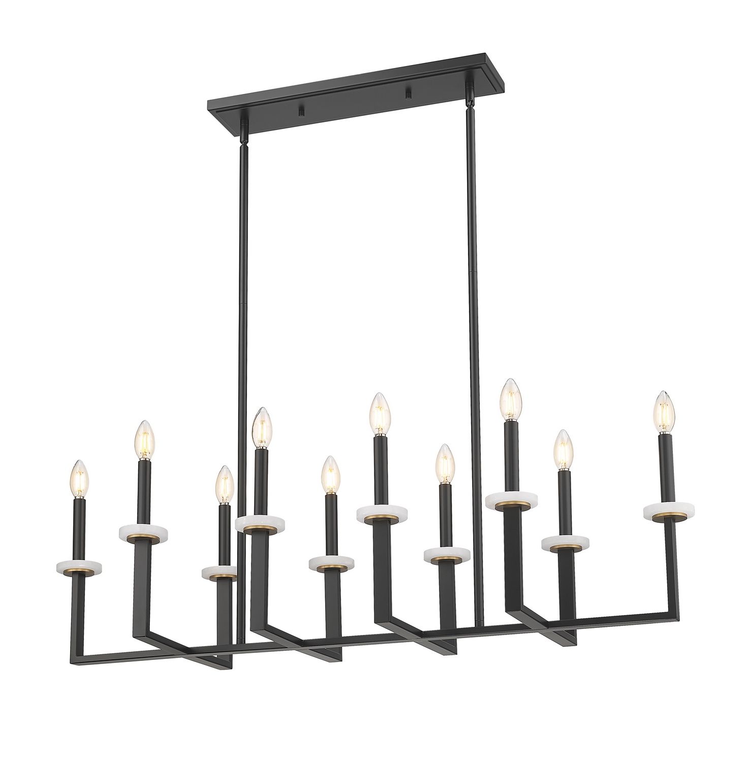 Ten Light Linear Chandelier by Z-Lite - Gaultier Collection, Matte Black + Modern Gold Finish - 6100-10L-MB